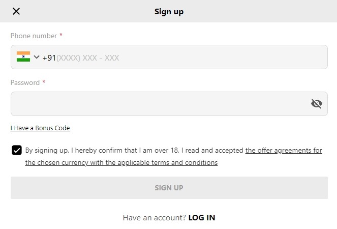 Parimatch Registration